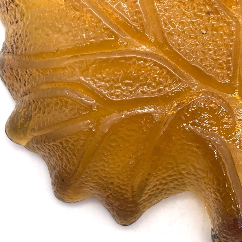 Amber Depression Glass Maple Leaf Shaped Candy Dish Bowl Ashtray Textured Finish - Picture 14 of 16